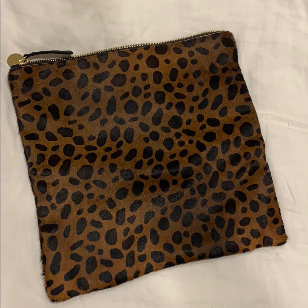 Clare vivier leopard print calf hair clutch